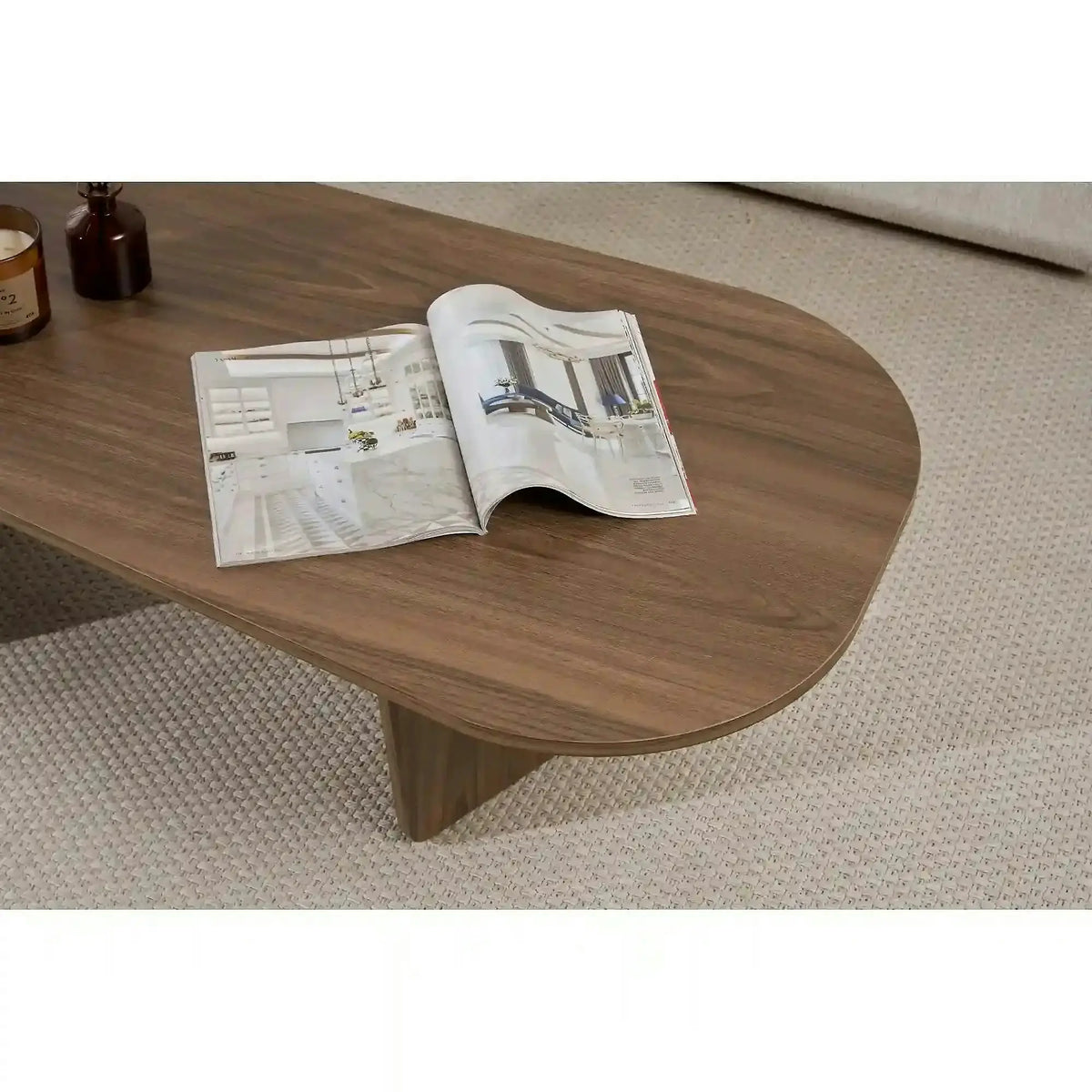 Masuta cafea OVALIS, nuc, PAL, 130x65x40 cm
