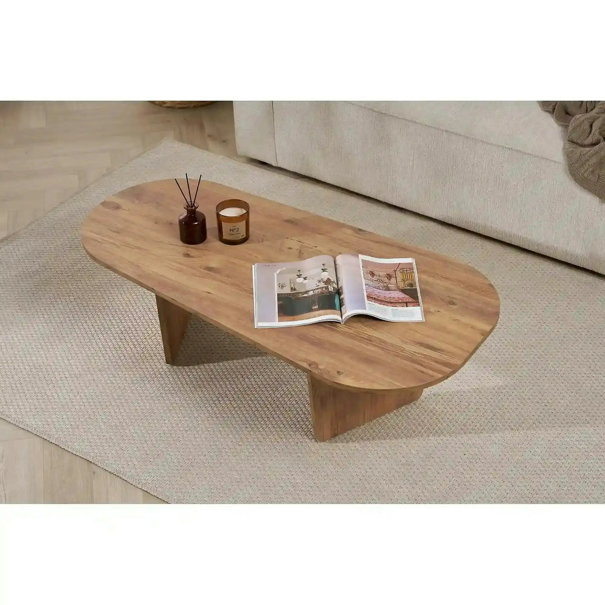 Masuta cafea OVALIS, pin, PAL, 130x65x40 cm