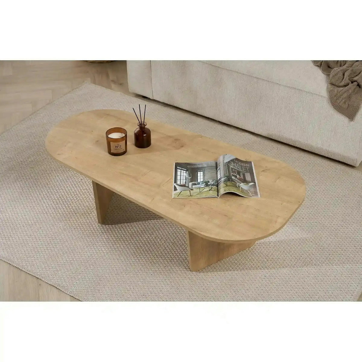 Masuta cafea OVALIS, stejar, PAL, 130x65x40 cm