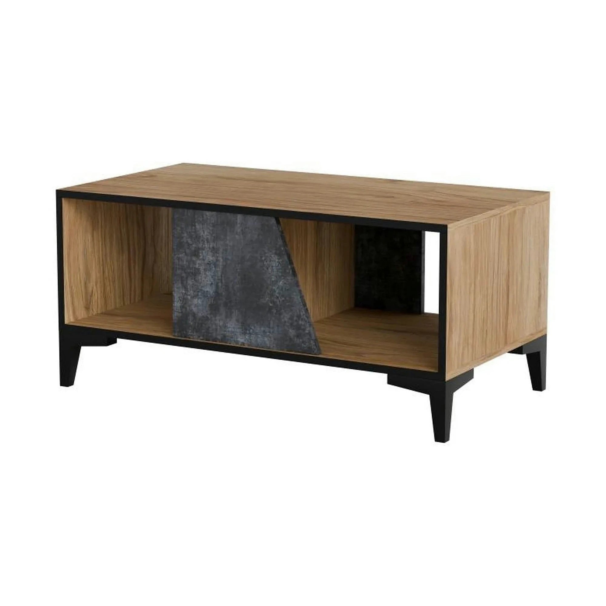 Masuta cafea OVO, gri beton/stejar, PAL laminat/plastic, 90x50x39 cm