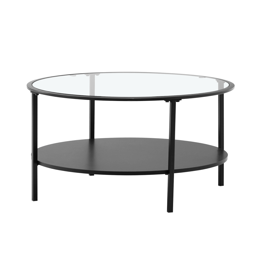 Masuta cafea PARLAN, transparent/negru, sticla/metal, 80x43 cm
