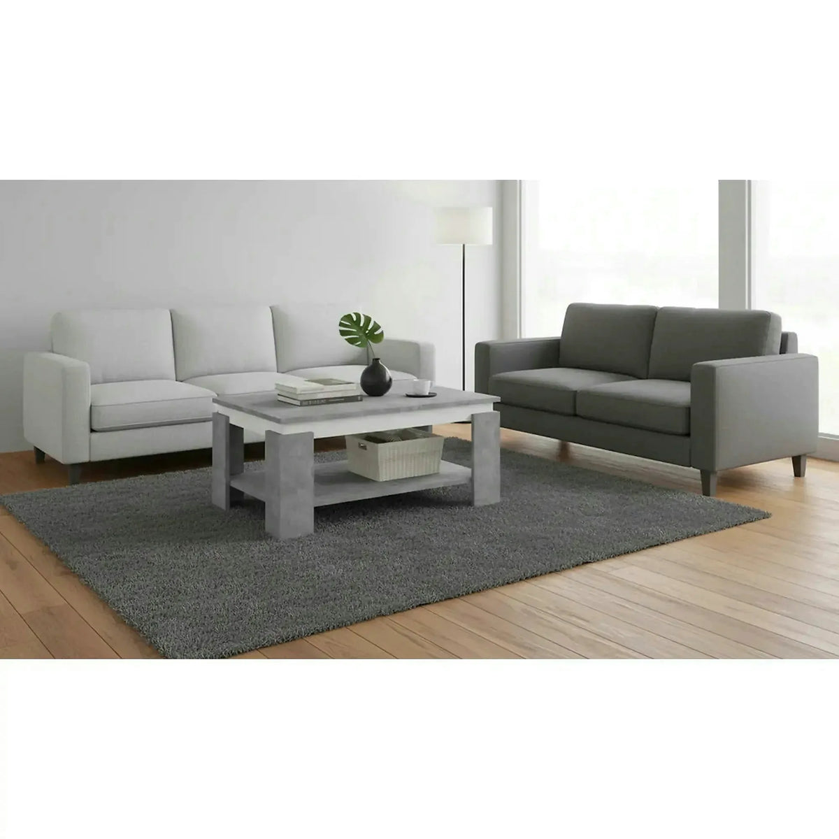 Masuta cafea PIANI, gri beton/alb, 90x60x41 cm