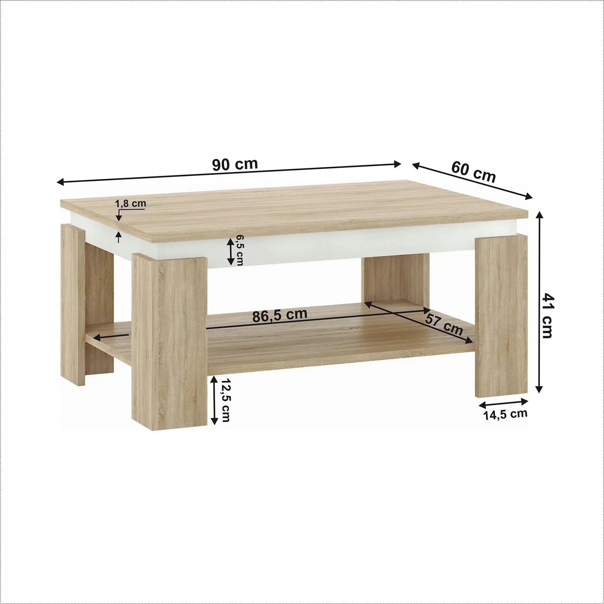 Masuta cafea PIANI, stejar sonoma/alb, 90x60x41 cm