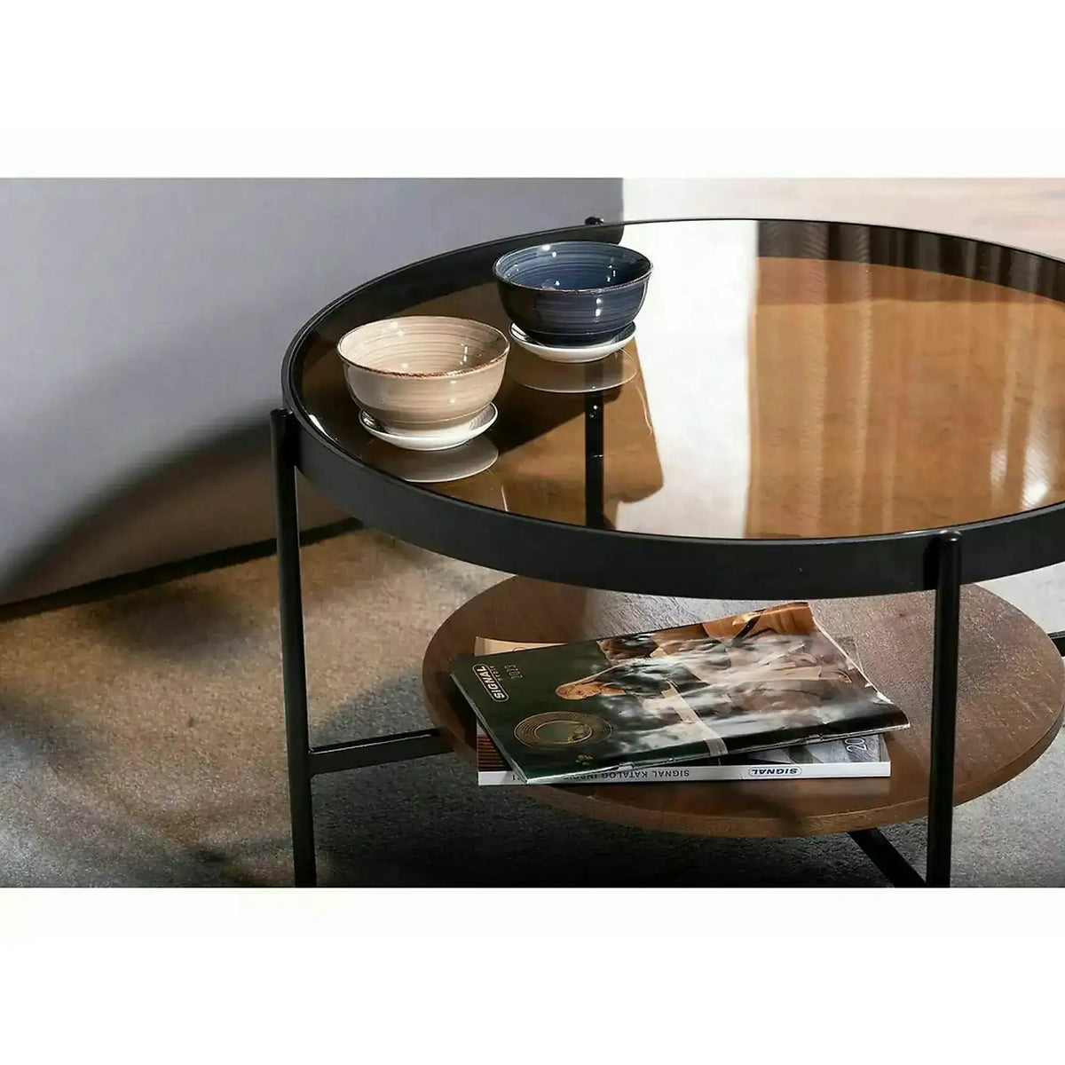 Masuta cafea PRIMA B, nuc/negru, 74x43 cm