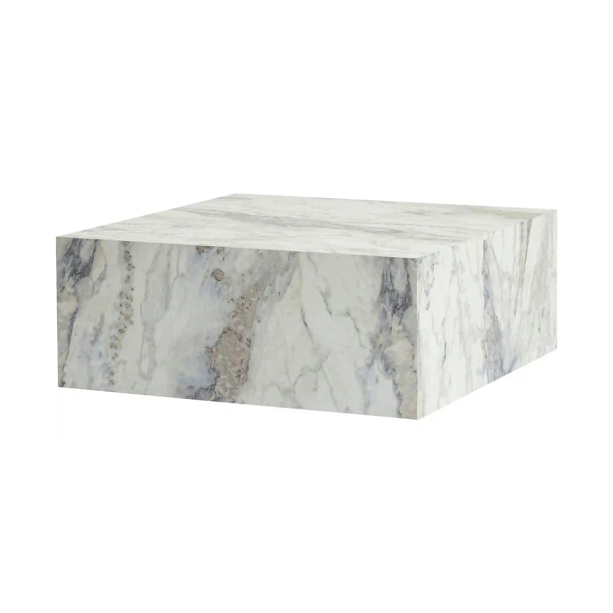 Masuta cafea PRIZMA, alb cu efect de marmura, 90x90x35 cm