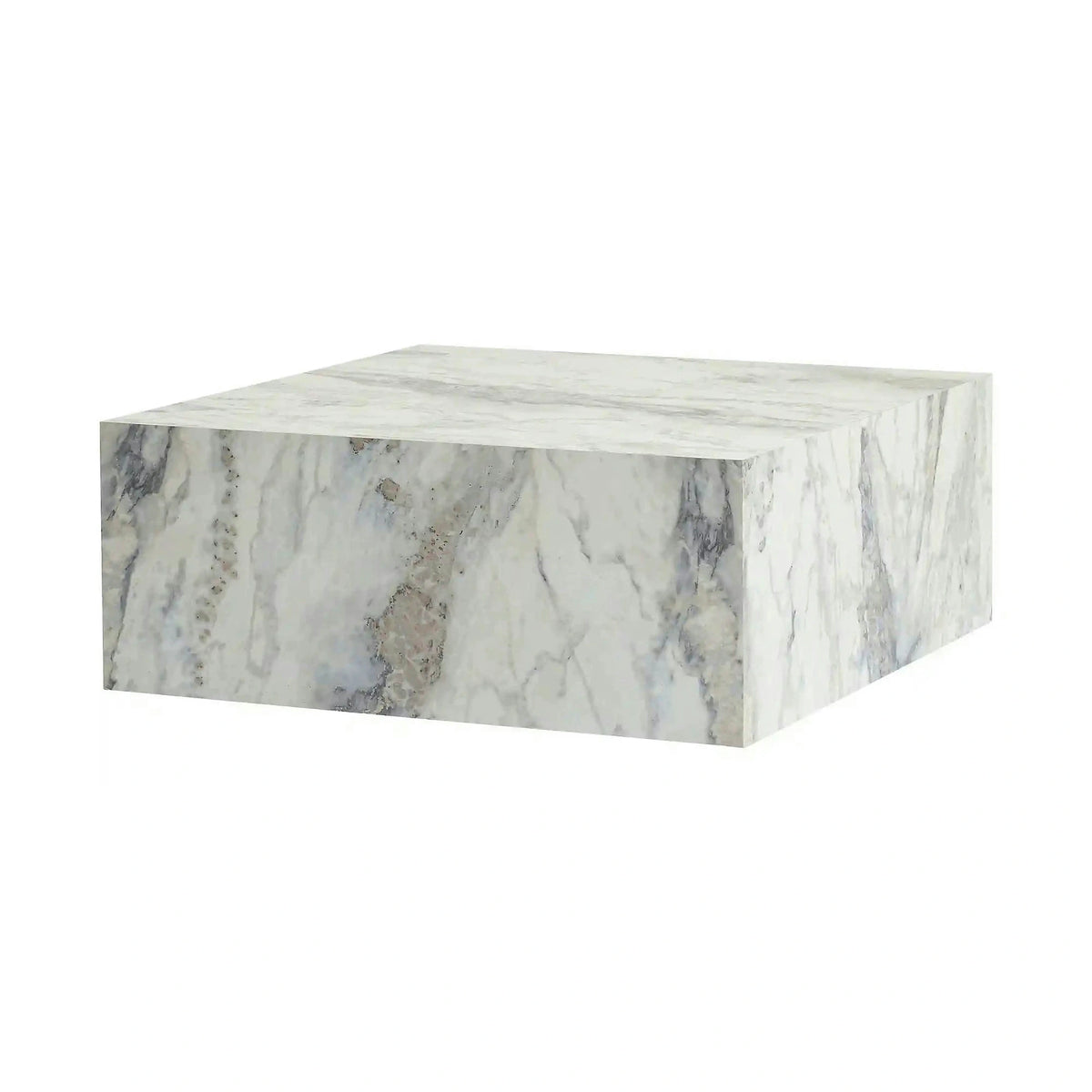 Masuta cafea PRIZMA, alb cu efect de marmura, 90x90x35 cm