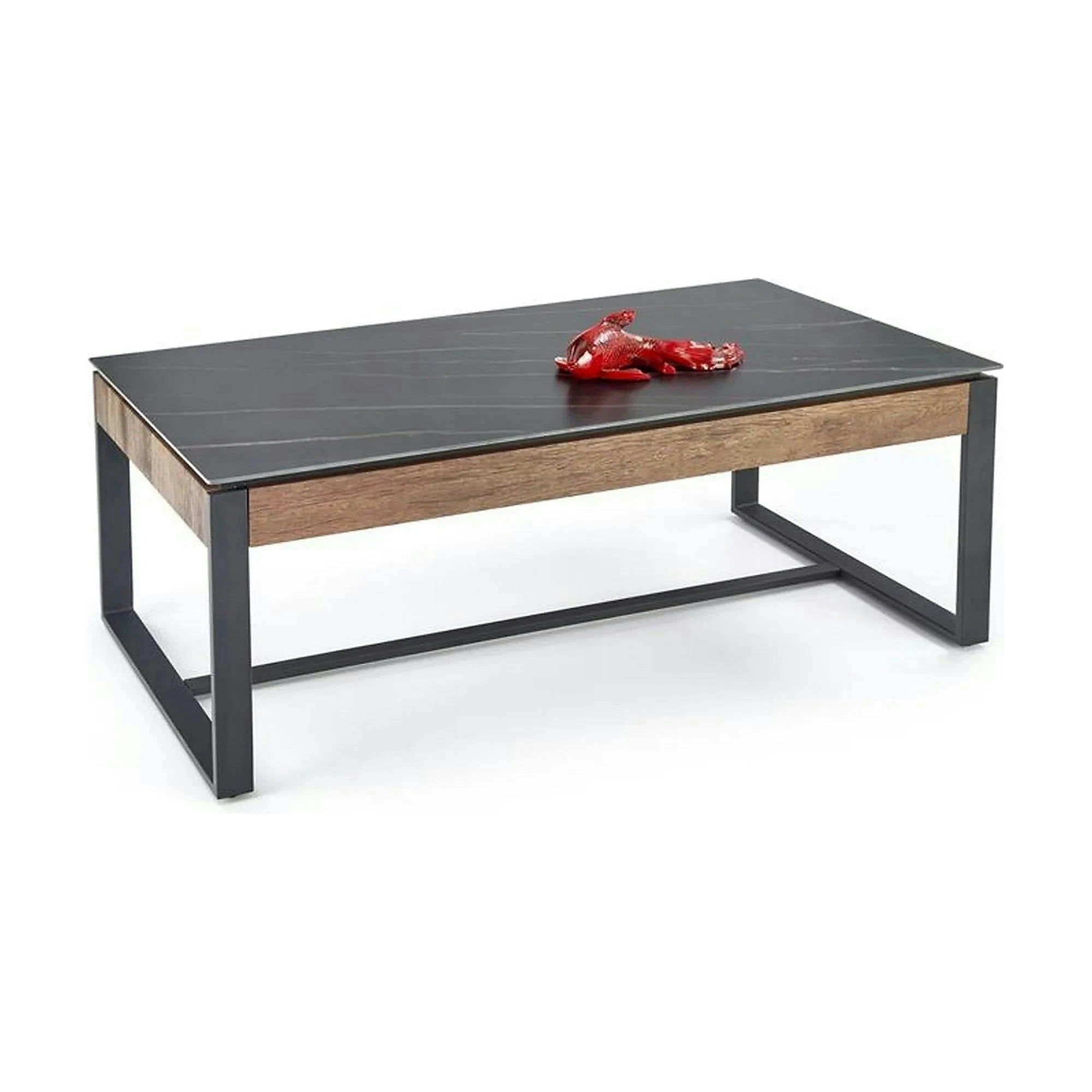 Masuta cafea RAMONA, negru cu efect de marmura/nuc, 121x61x45 cm
