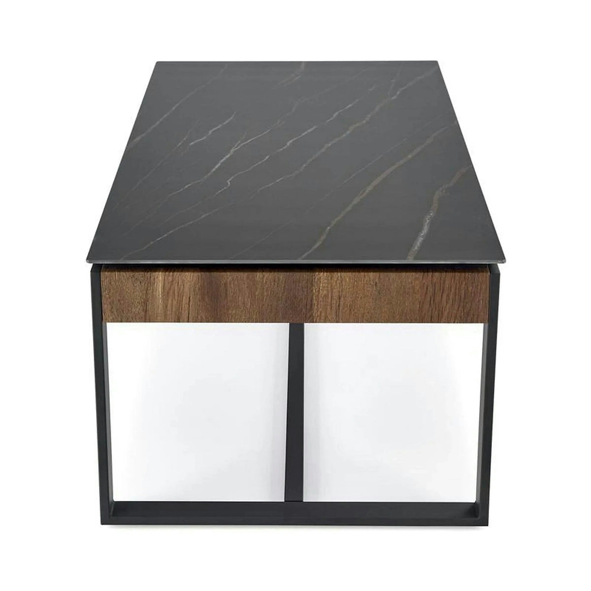 Masuta cafea RAMONA, negru cu efect de marmura/nuc, 121x61x45 cm
