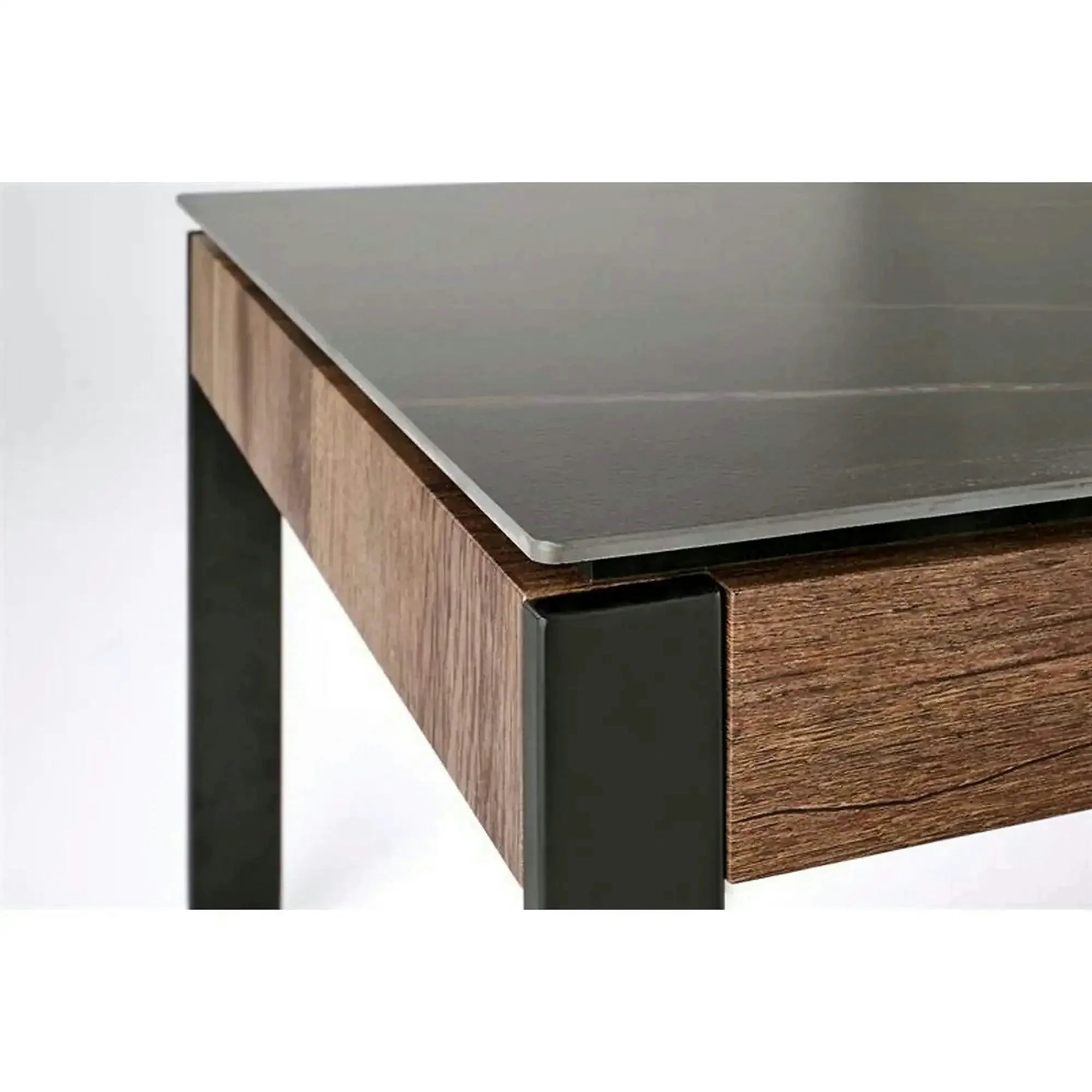 Masuta cafea RAMONA, negru cu efect de marmura/nuc, 121x61x45 cm