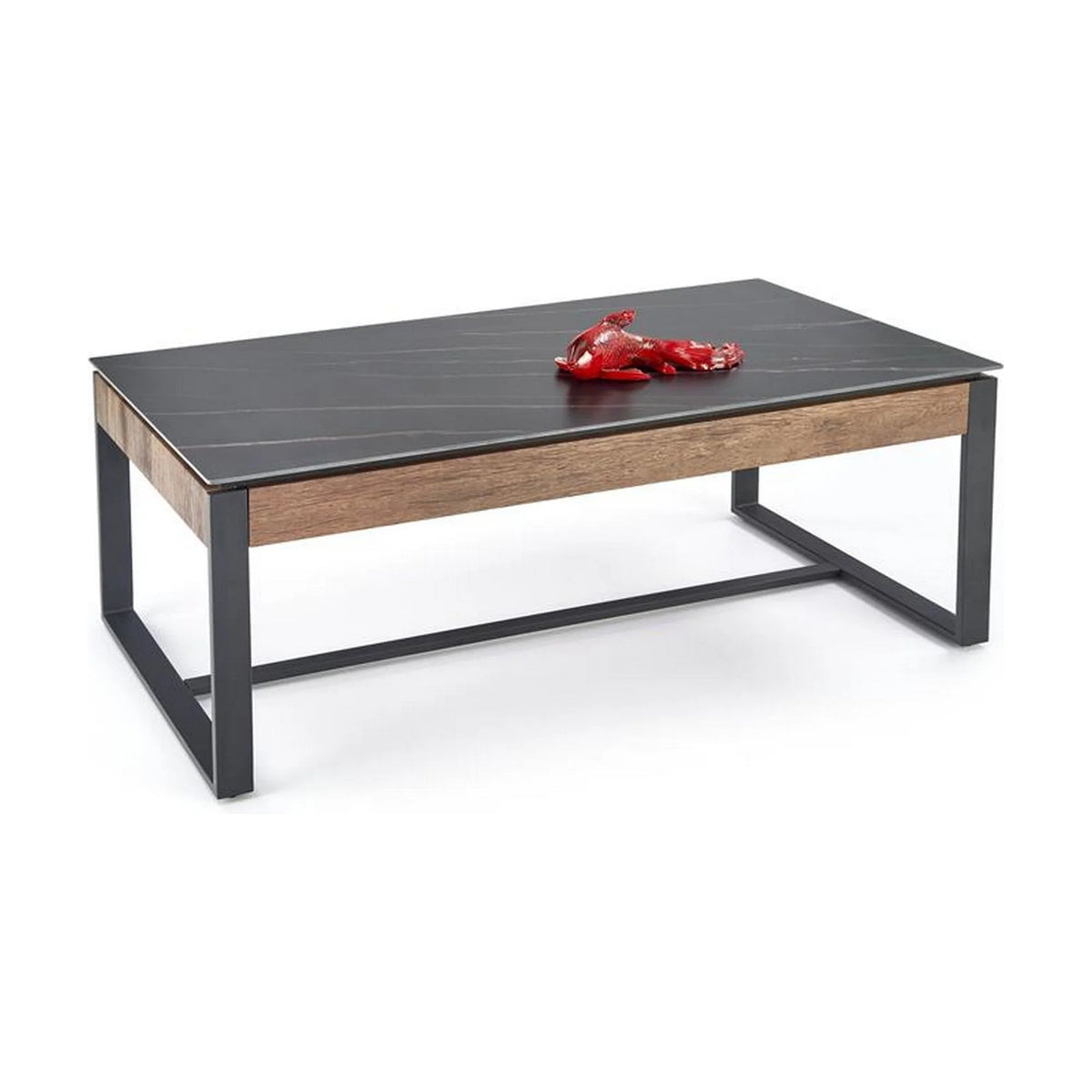 Masuta cafea RAMONA, negru cu efect de marmura/nuc, 121x61x45 cm