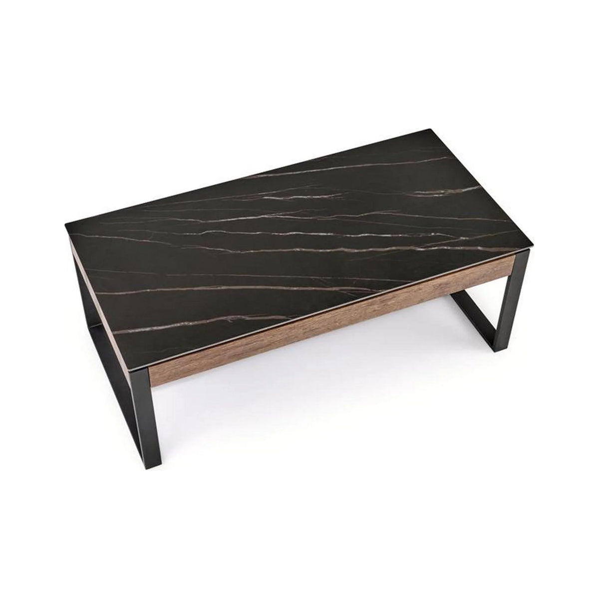 Masuta cafea RAMONA, negru cu efect de marmura/nuc, 121x61x45 cm