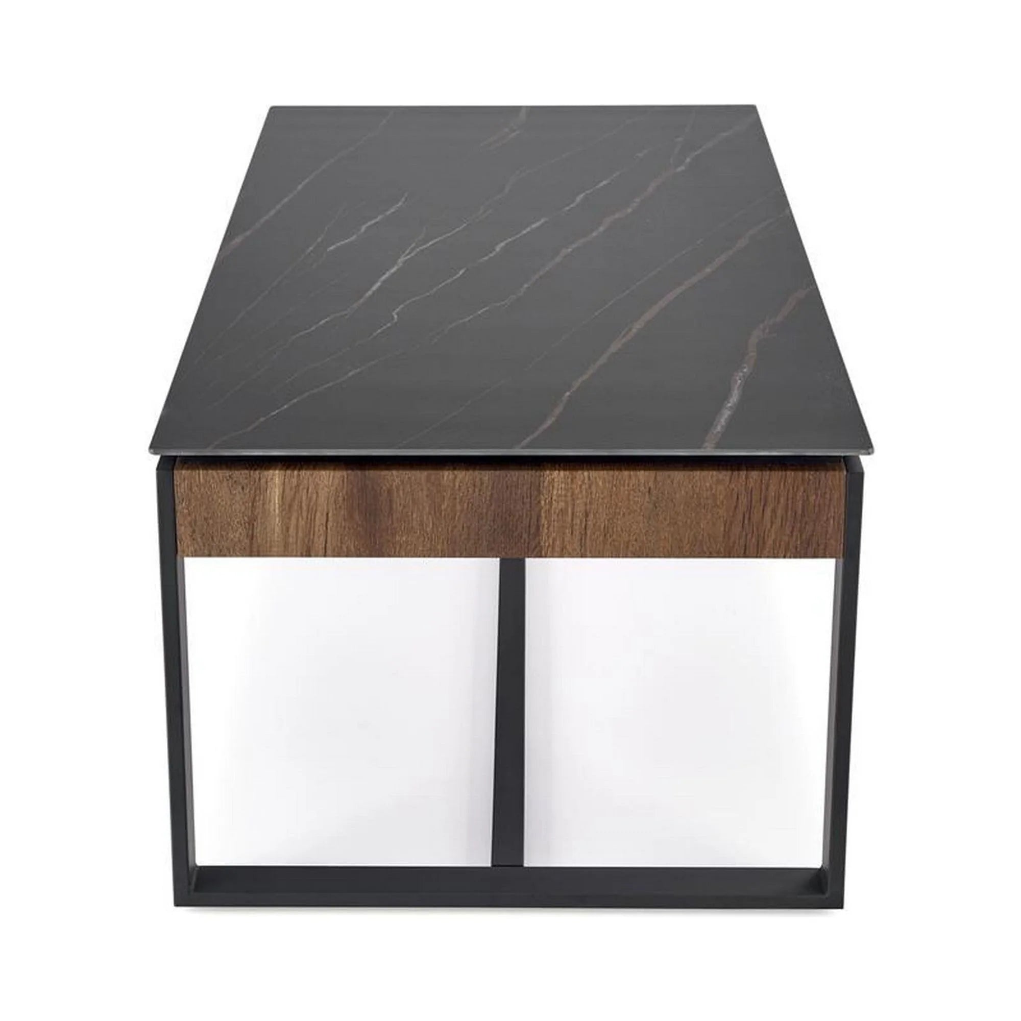 Masuta cafea RAMONA, negru cu efect de marmura/nuc, 121x61x45 cm