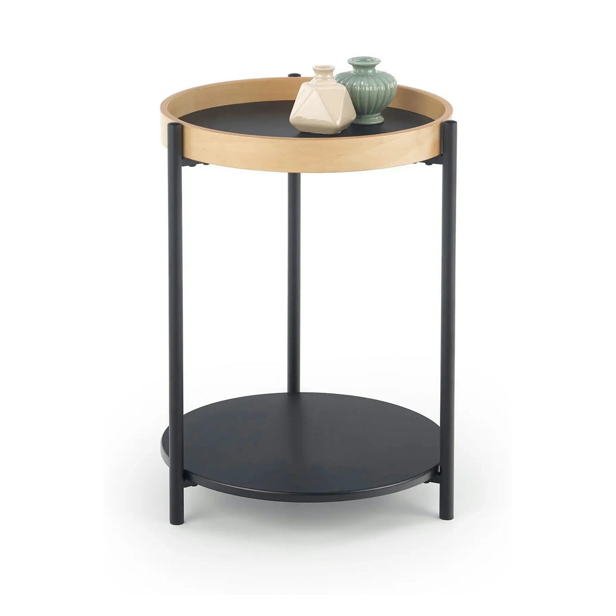 Masuta cafea Rolo, stejar natural/negru, otel/placaj curbat, 44x44x55 cm