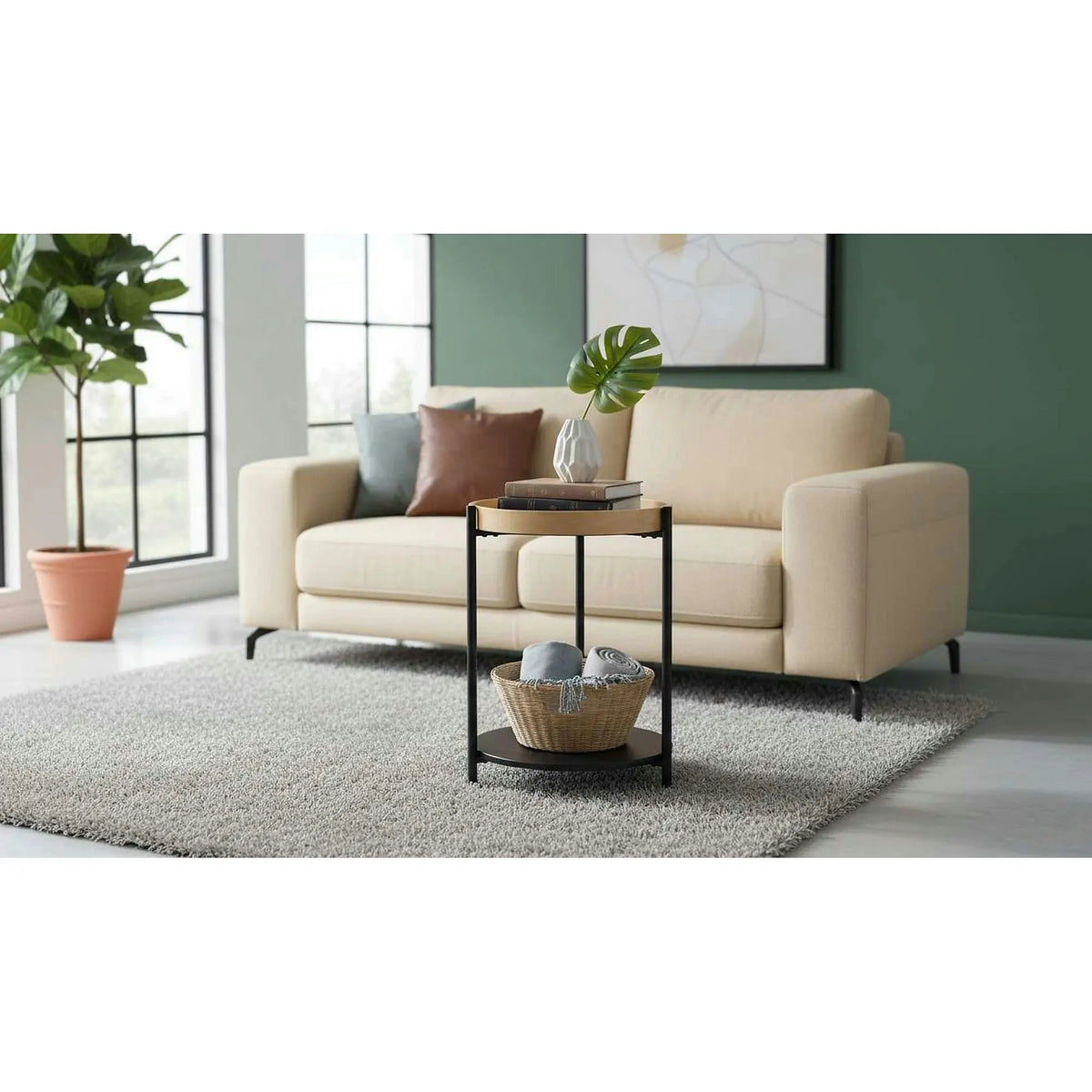 Masuta cafea Rolo, stejar natural/negru, otel/placaj curbat, 44x44x55 cm