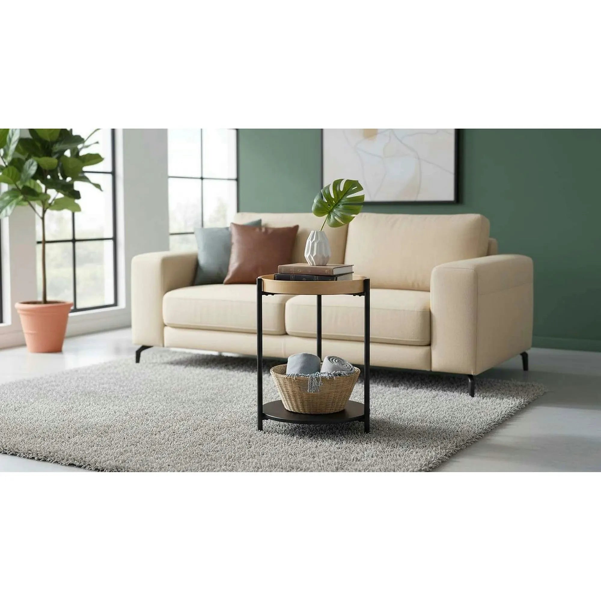 Masuta cafea Rolo, stejar natural/negru, otel/placaj curbat, 44x44x55 cm