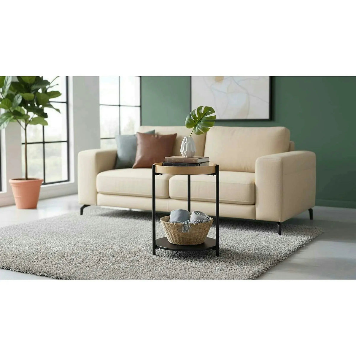 Masuta cafea Rolo, stejar natural/negru, otel/placaj curbat, 44x44x55 cm