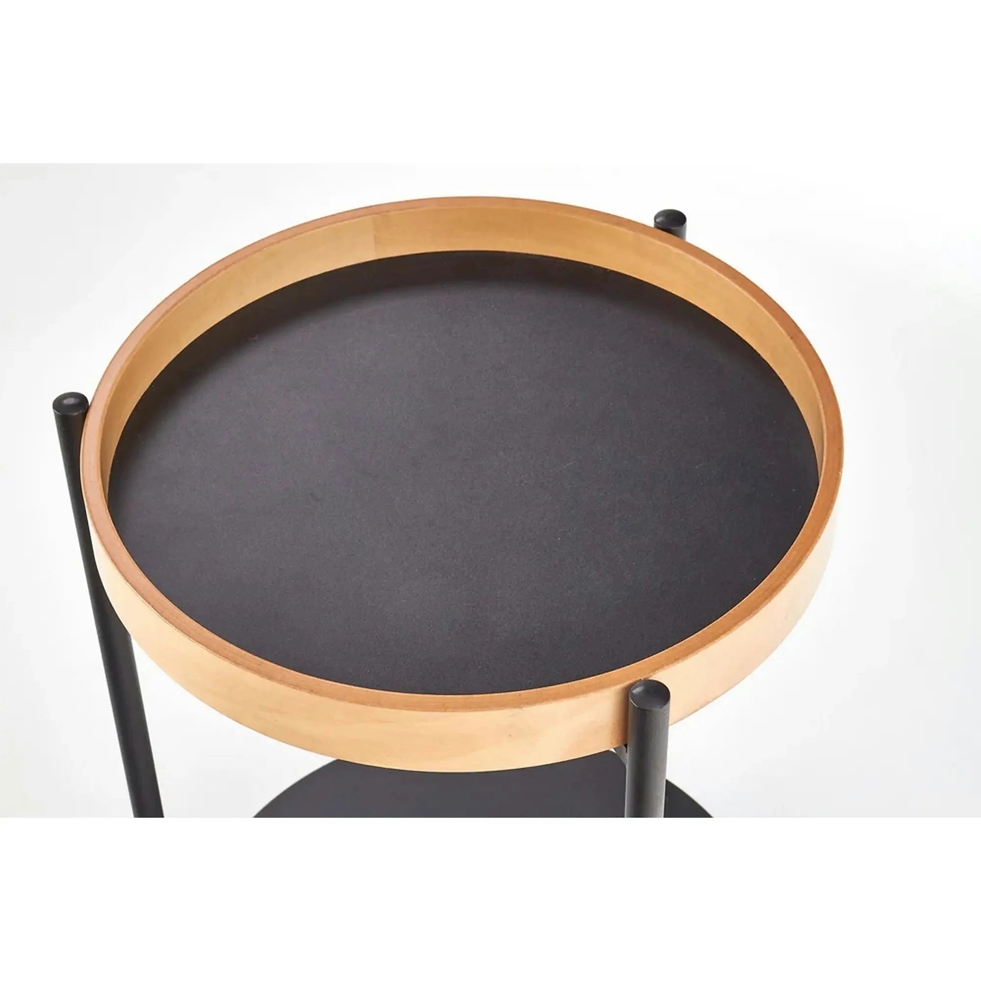 Masuta cafea Rolo, stejar natural/negru, otel/placaj curbat, 44x44x55 cm