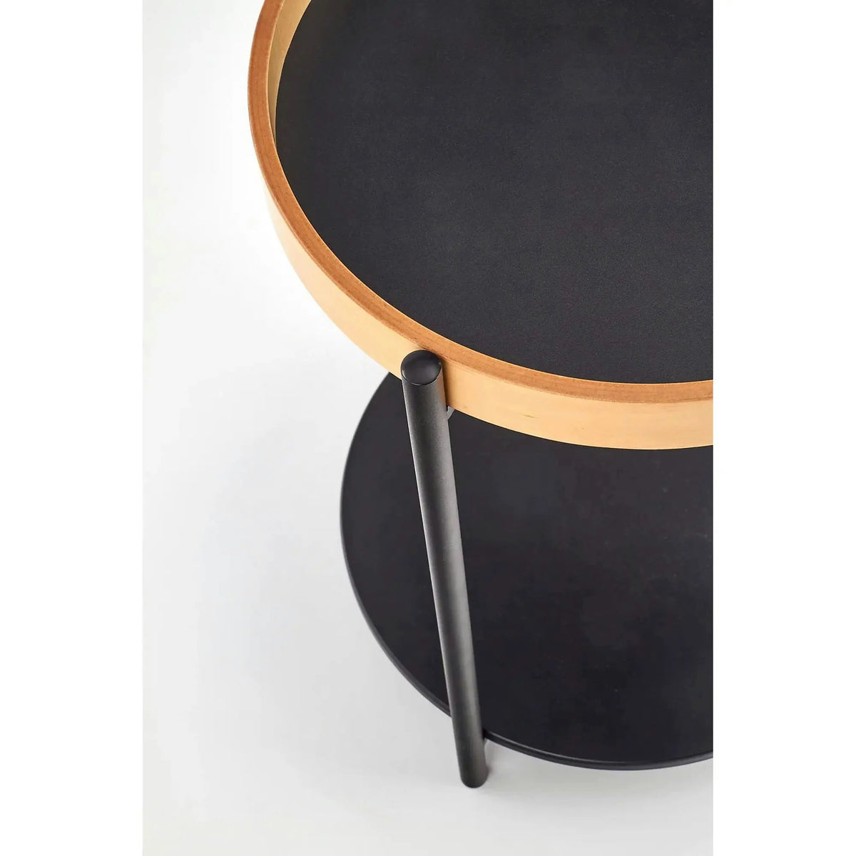 Masuta cafea Rolo, stejar natural/negru, otel/placaj curbat, 44x44x55 cm