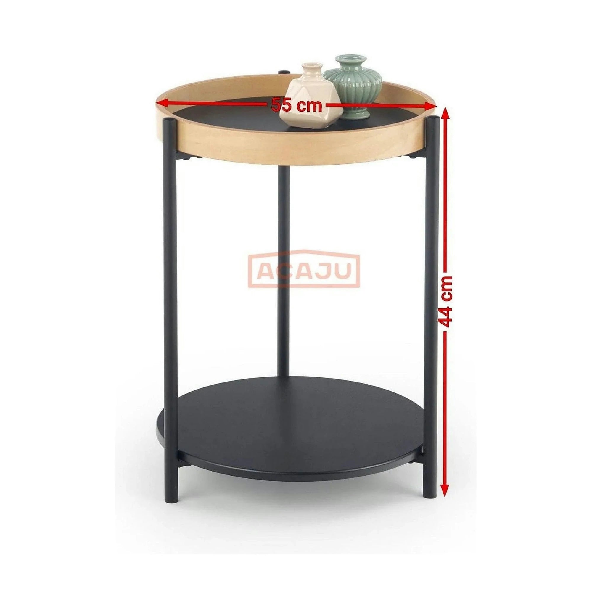 Masuta cafea Rolo, stejar natural/negru, otel/placaj curbat, 44x44x55 cm