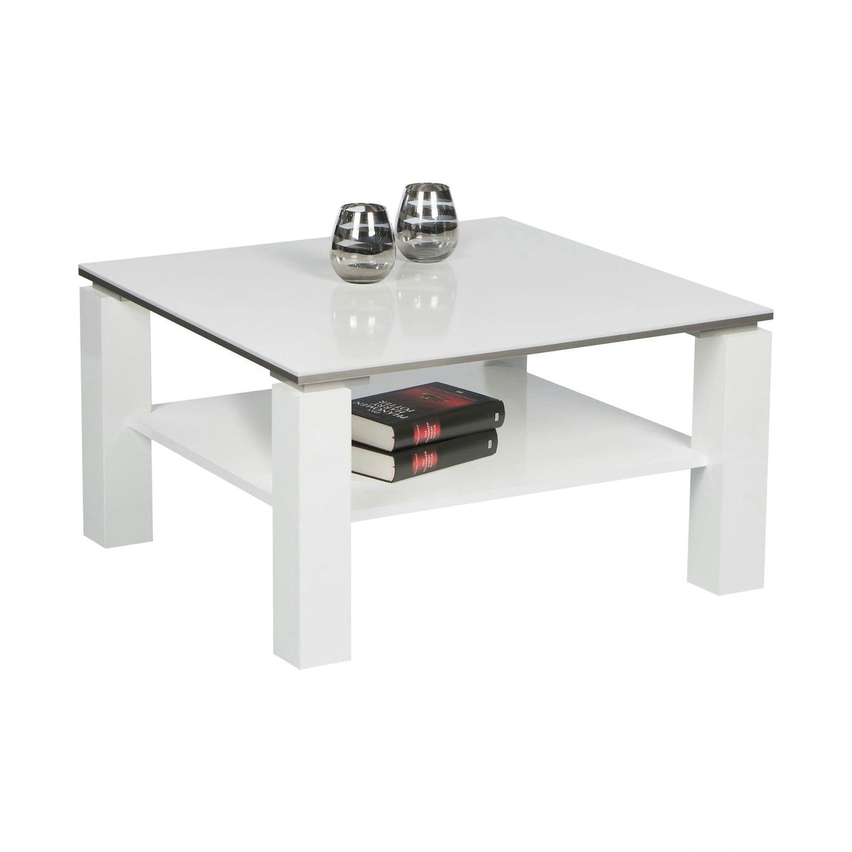 Masuta cafea Romy mini, alb lucios, PAL melaminat, 75x75x41 cm