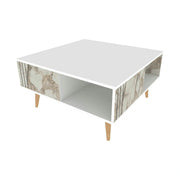 Masuta cafea Ronas, alb cu efect de marmura, PAL melaminat, 90x90x47 cm