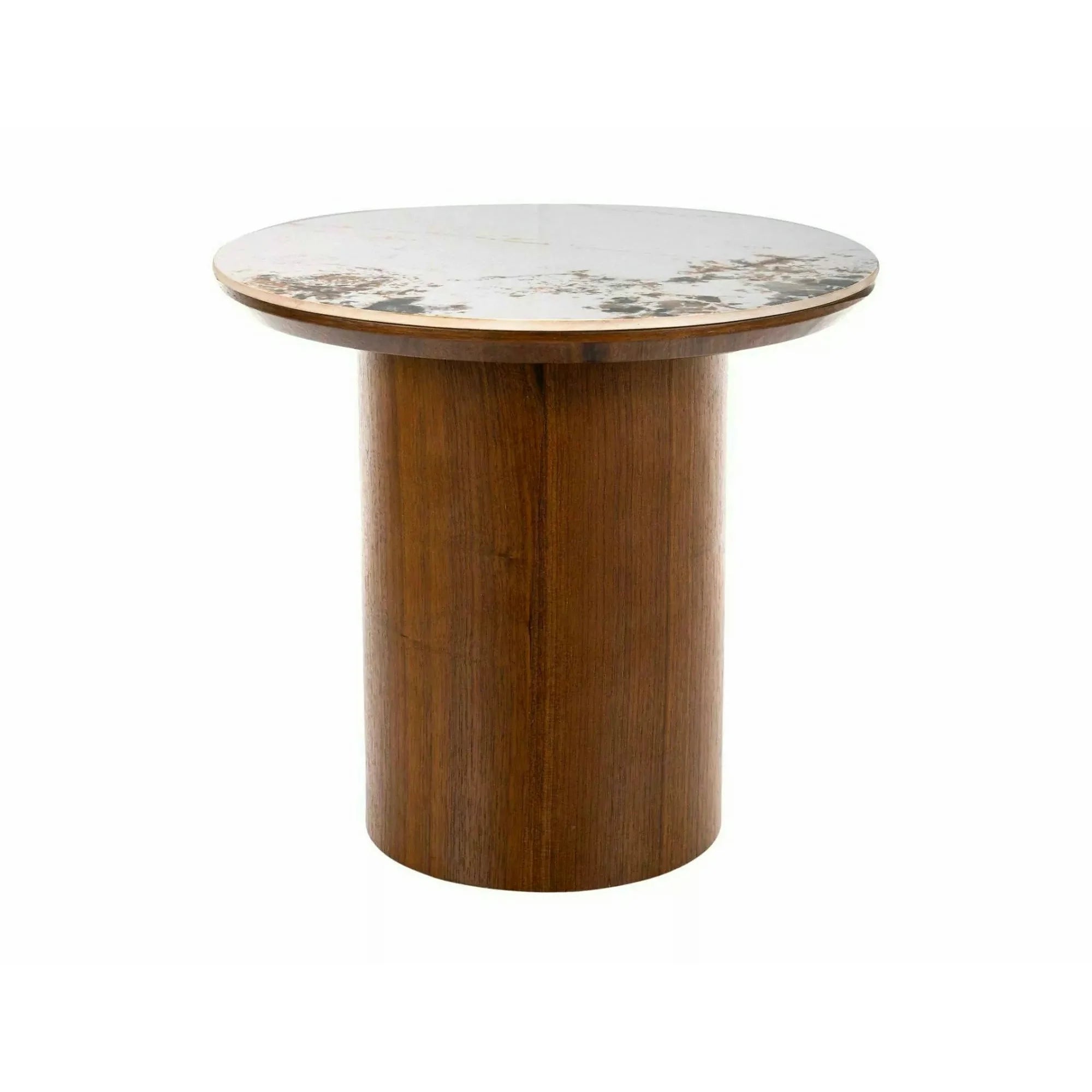 Măsuță cafea RONDO, alb lucios/nuc, ceramică/furnir/MDF, 50x50x45 cm