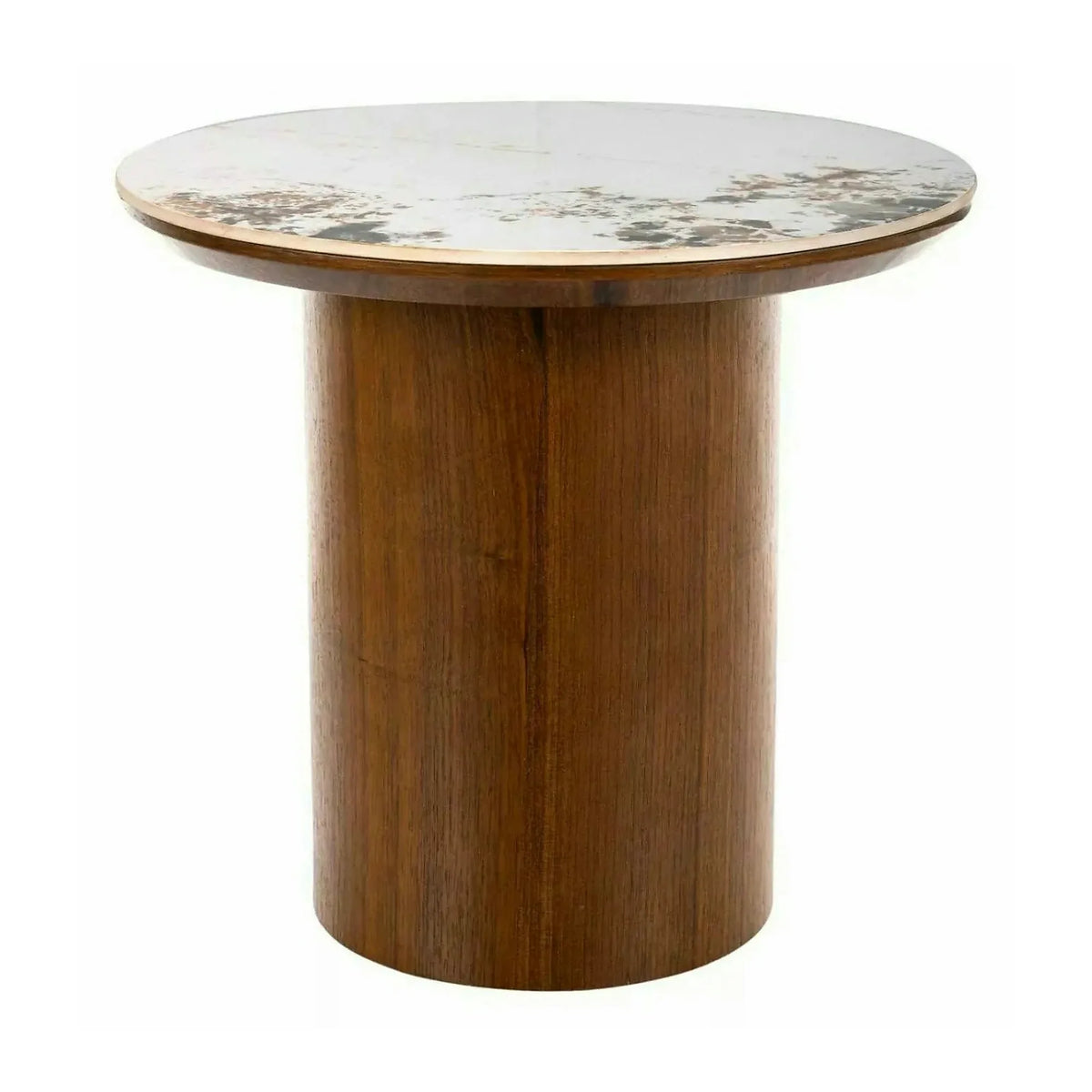 Măsuță cafea RONDO, alb lucios/nuc, ceramică/furnir/MDF, 50x50x45 cm