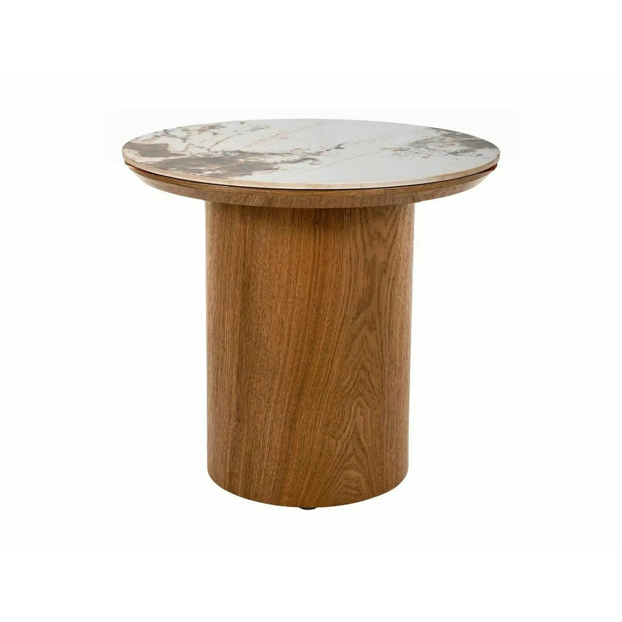 Măsuță cafea RONDO, alb lucios/stejar, ceramică/furnir/MDF, 50x50x45 cm