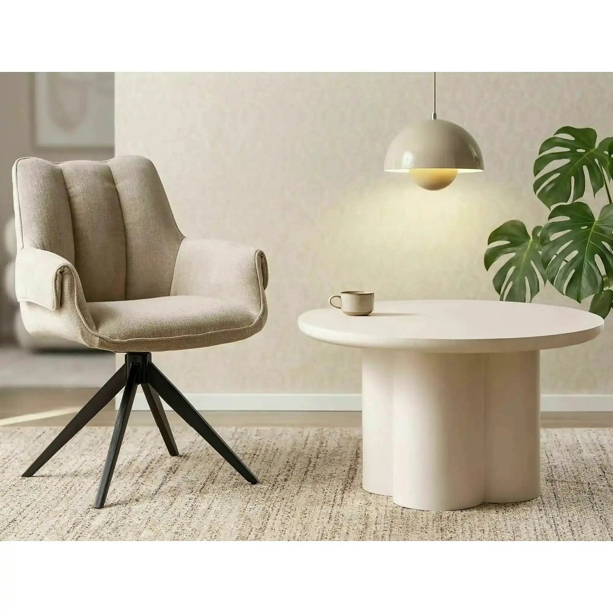Măsuță cafea ROSALIA, ecru, MDF/microciment, 80x80x45 cm
