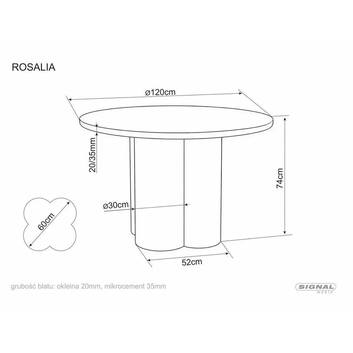 Masuta cafea ROSALIA, gri deschis, microciment, 80x45 cm