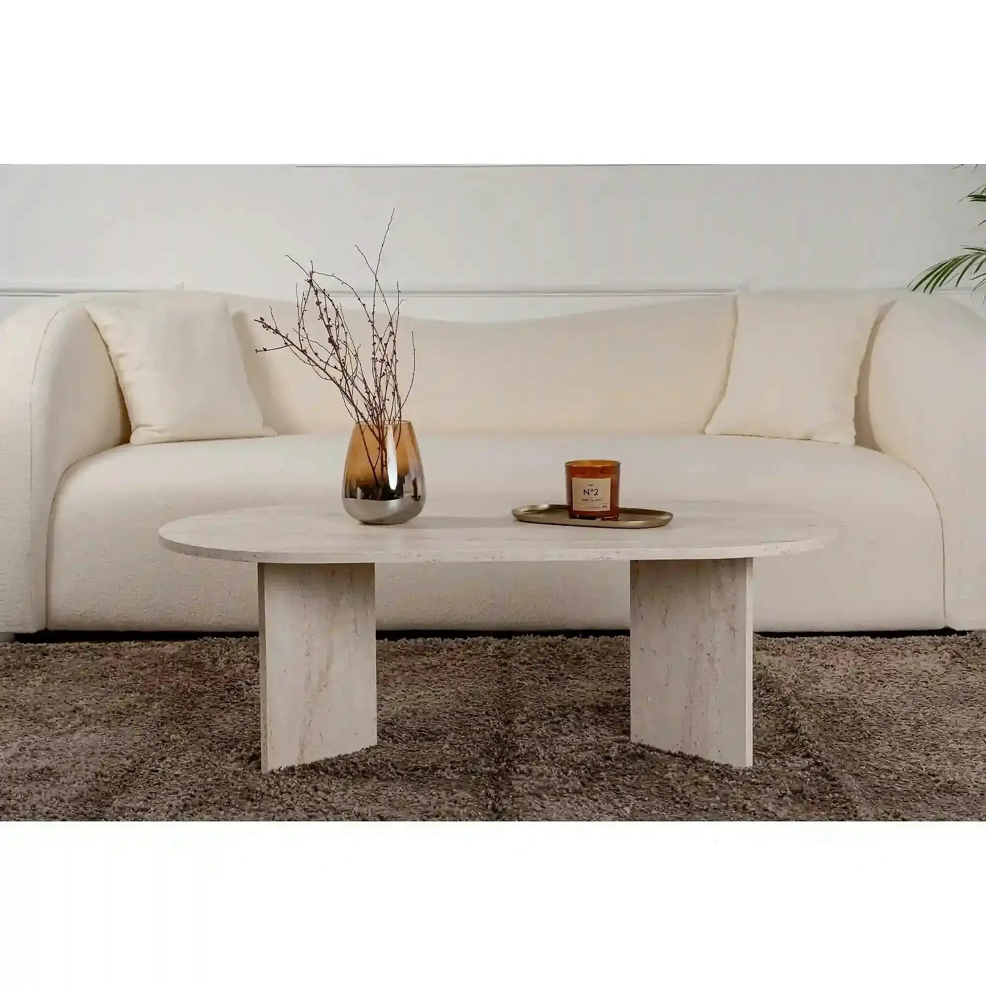 Masuta cafea SABLE, travertin, PAL, 119x60x40 cm