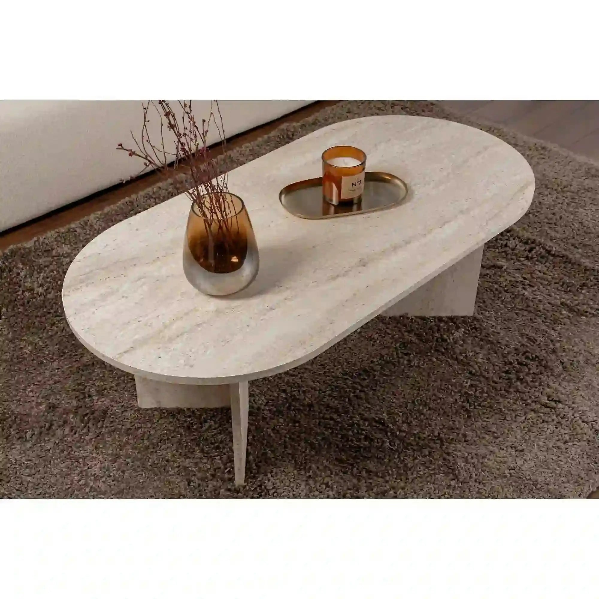 Masuta cafea SABLE, travertin, PAL, 119x60x40 cm
