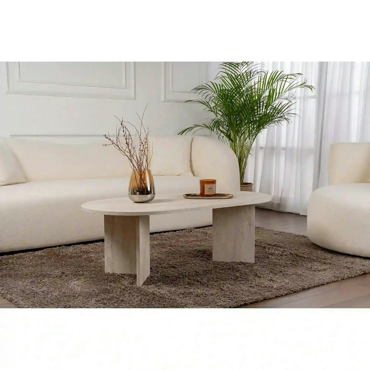 Masuta cafea SABLE, travertin, PAL, 119x60x40 cm