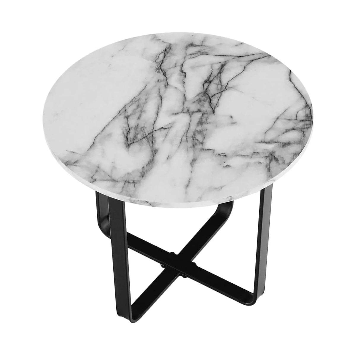 Masuta cafea SALINO, alb cu efect de marmura, metal, 60x60x50 cm