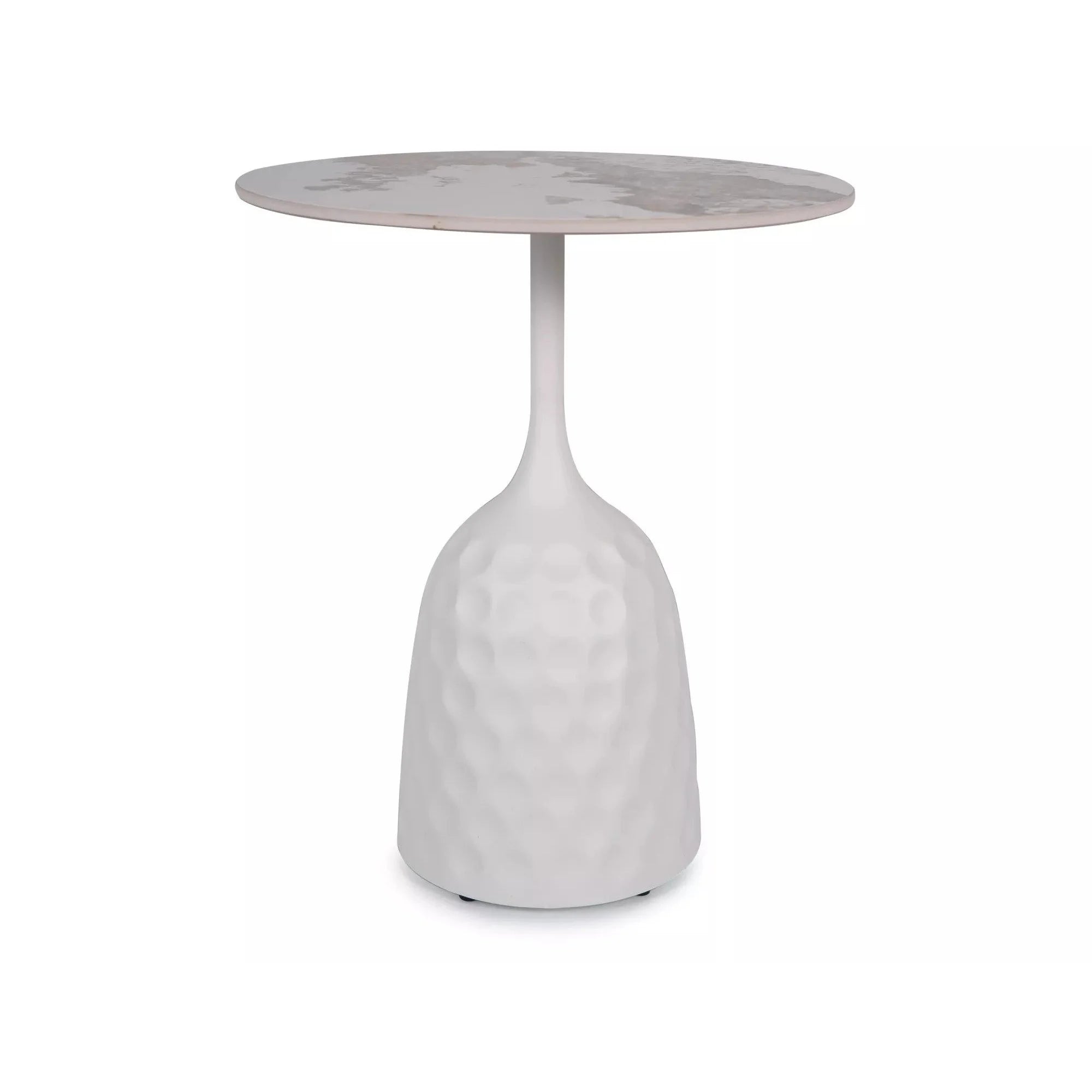 Masuta cafea SALO A, alb cu efect de marmura, ceramica/metal, 50x60 cm