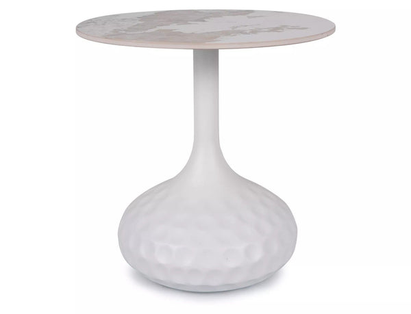 Masuta cafea SALO B, alb cu efect de marmura, ceramica/metal, 50x49 cm