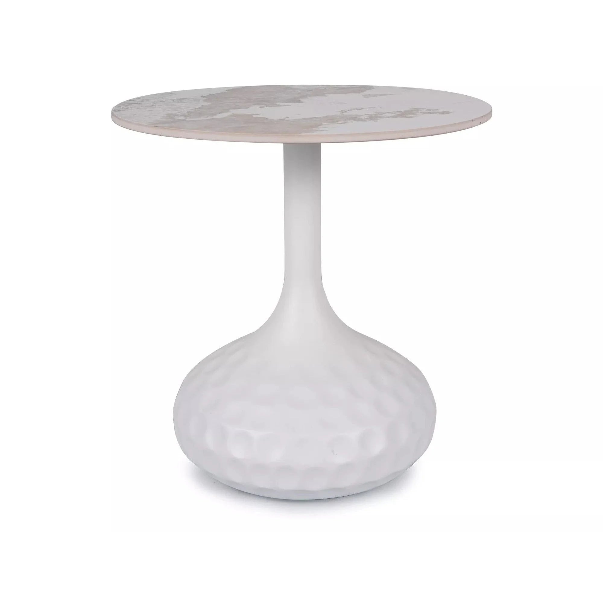 Masuta cafea SALO B, alb cu efect de marmura, ceramica/metal, 50x49 cm