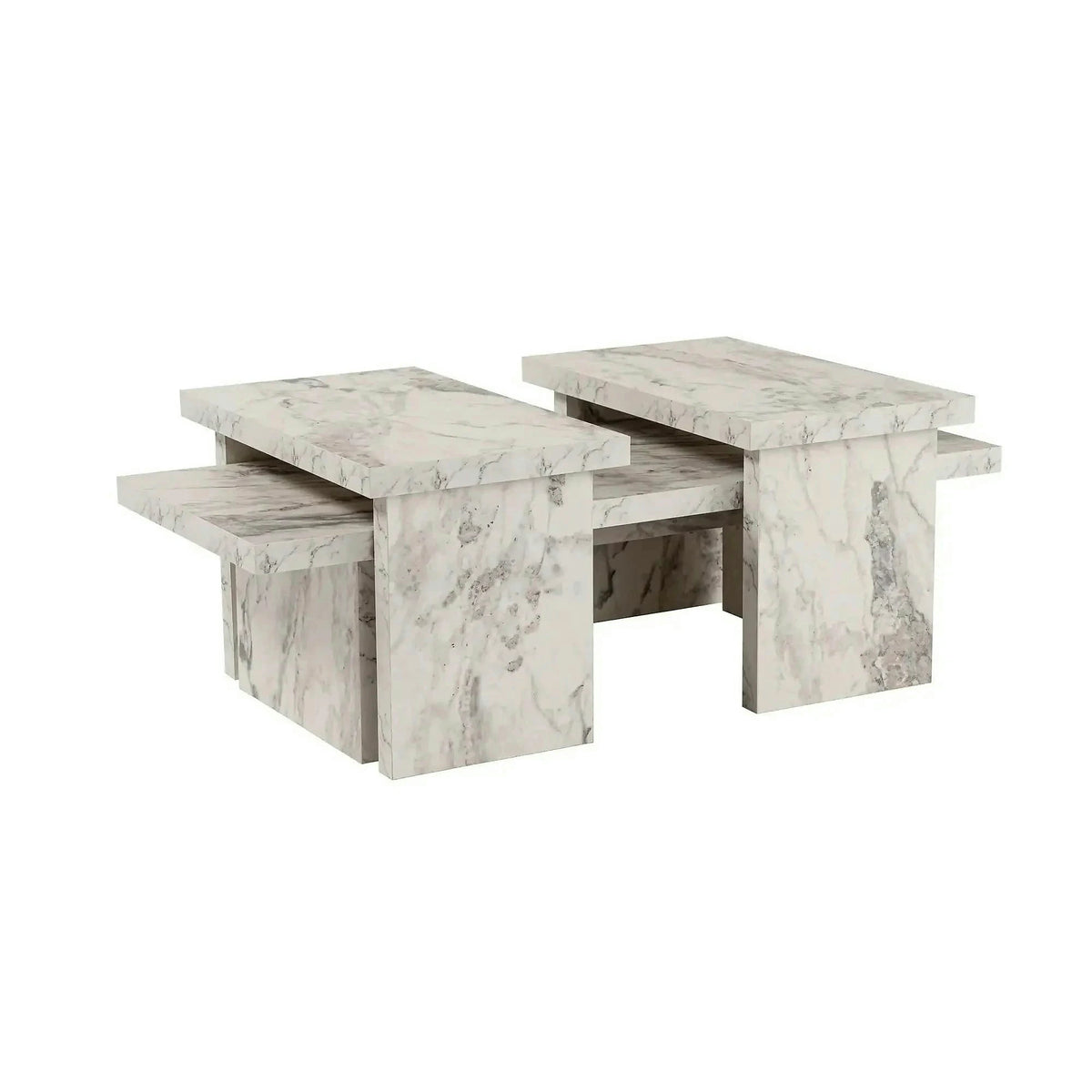 Masuta cafea SANCTUARY, alb cu efect de marmura, PAL, 110x45x30 cm