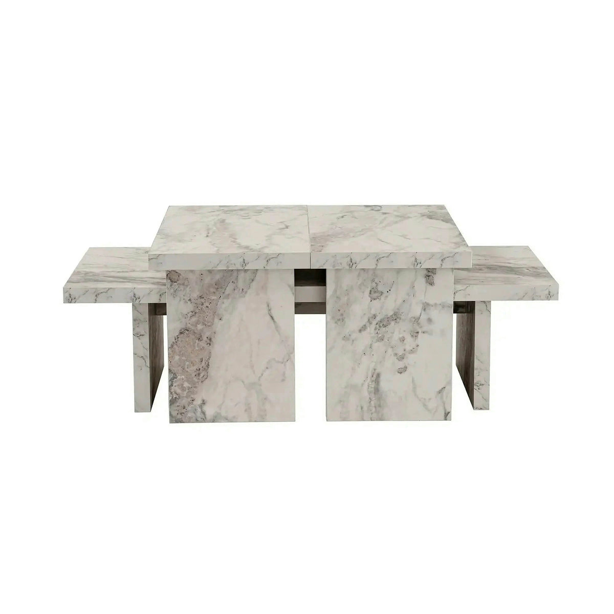 Masuta cafea SANCTUARY, alb cu efect de marmura, PAL, 110x45x30 cm