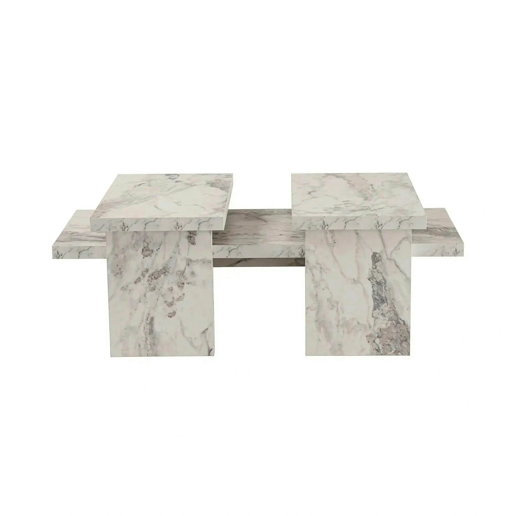 Masuta cafea SANCTUARY, alb cu efect de marmura, PAL, 110x45x30 cm