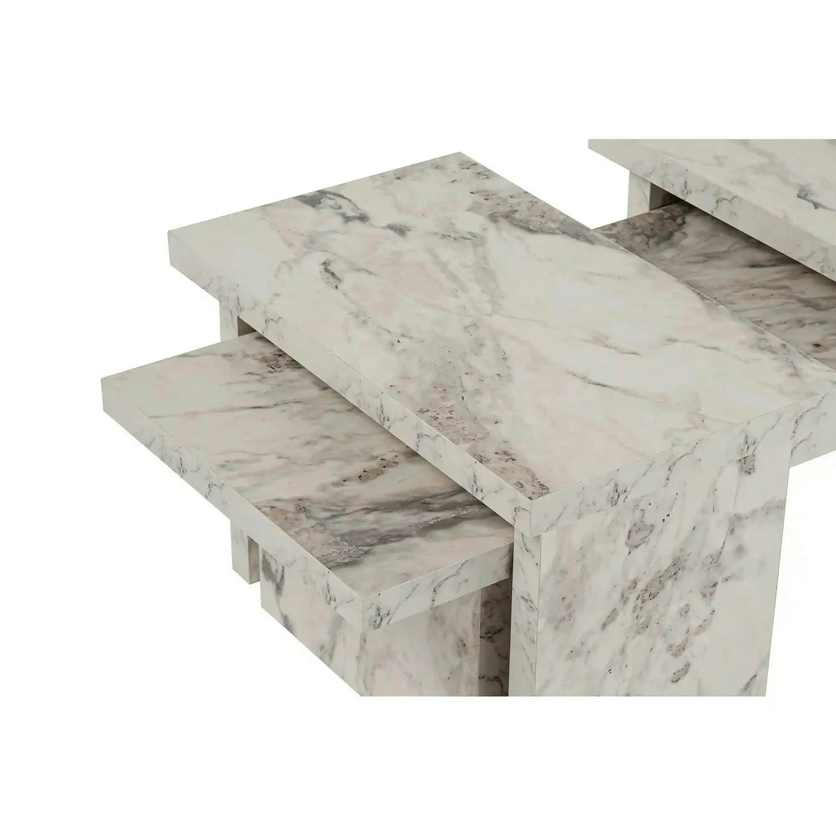 Masuta cafea SANCTUARY, alb cu efect de marmura, PAL, 110x45x30 cm