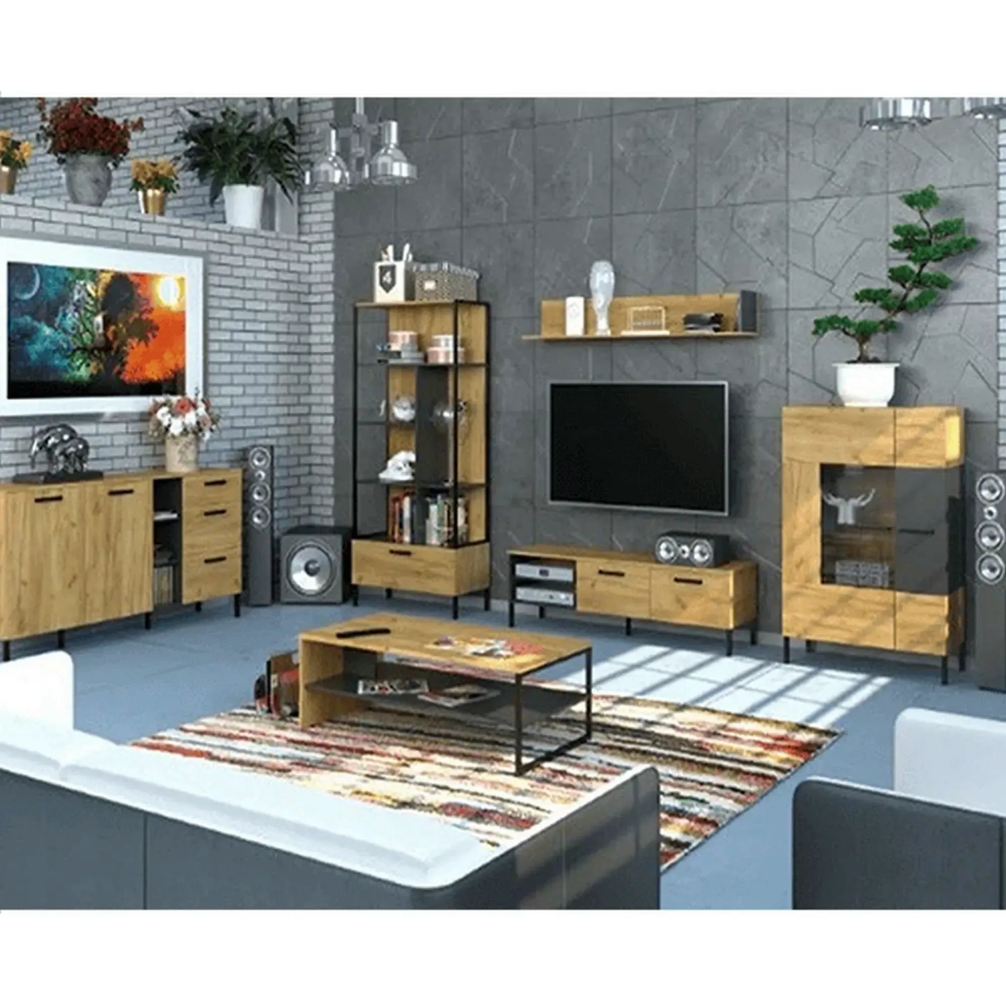 Masuta cafea SANTES, stejar auriu/gri antracit, PAL, 120x60x40 cm