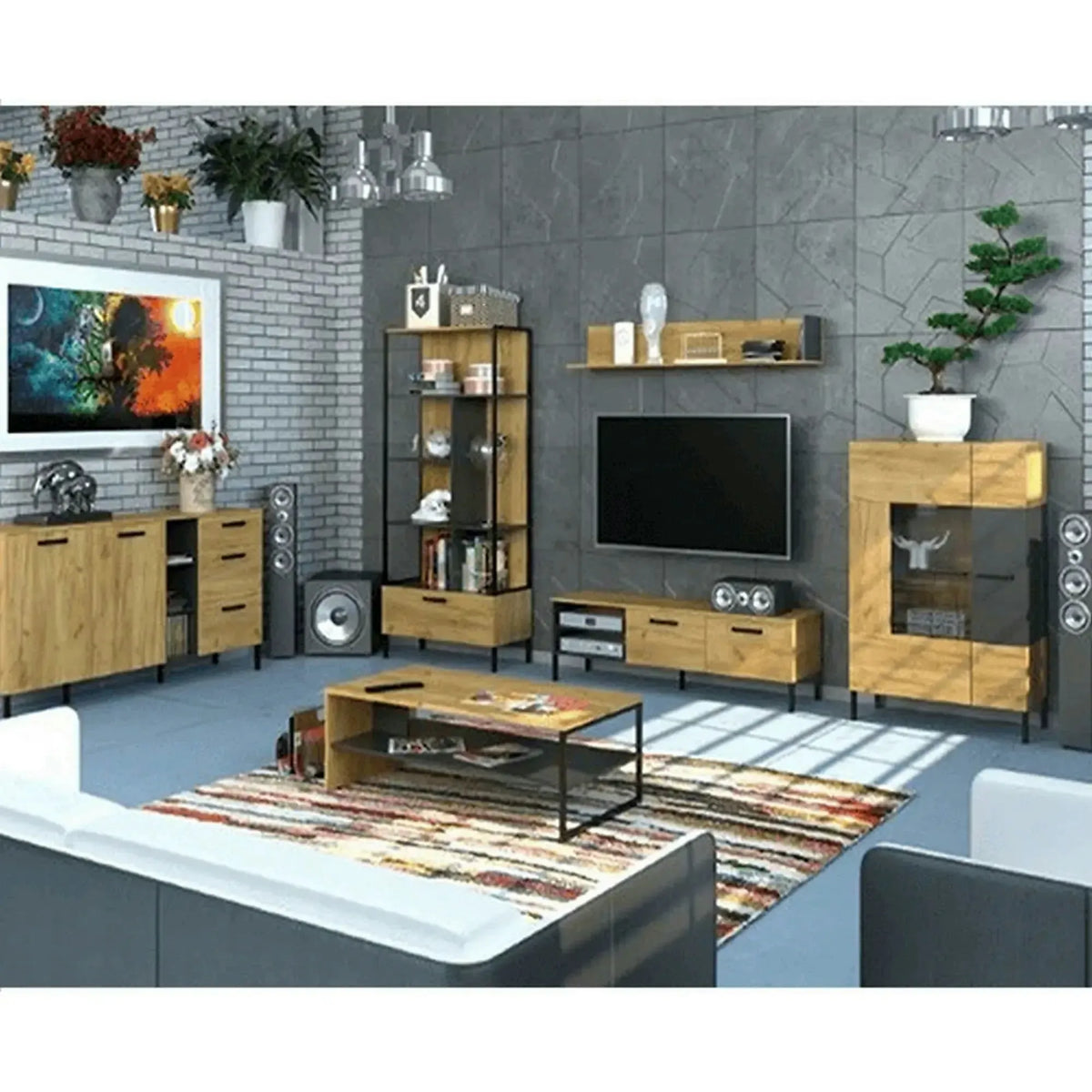 Masuta cafea SANTES, stejar auriu/gri antracit, PAL, 120x60x40 cm