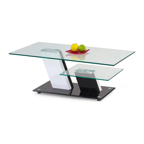 Masuta cafea SAVANA, transparent/alb/negru, sticla, 110x60x45 cm
