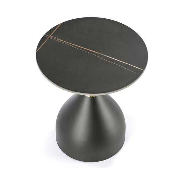 Masuta cafea SCALITA, negru cu efect de marmura/auriu, ceramica/otel, 50x50x57 cm