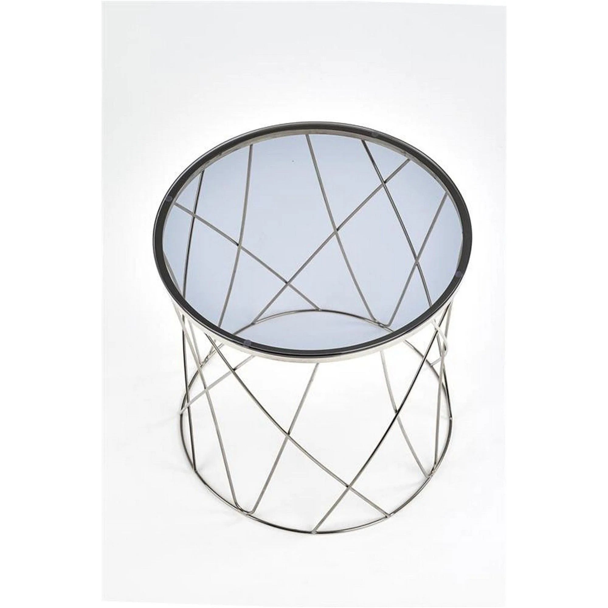 Masuta cafea Selena, transparent/argintiu, sticla/otel, 55x55x55 cm