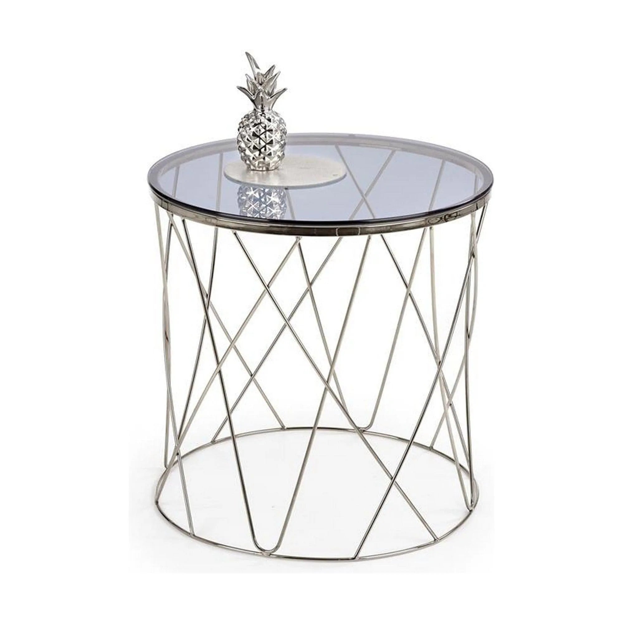 Masuta cafea Selena, transparent/argintiu, sticla/otel, 55x55x55 cm