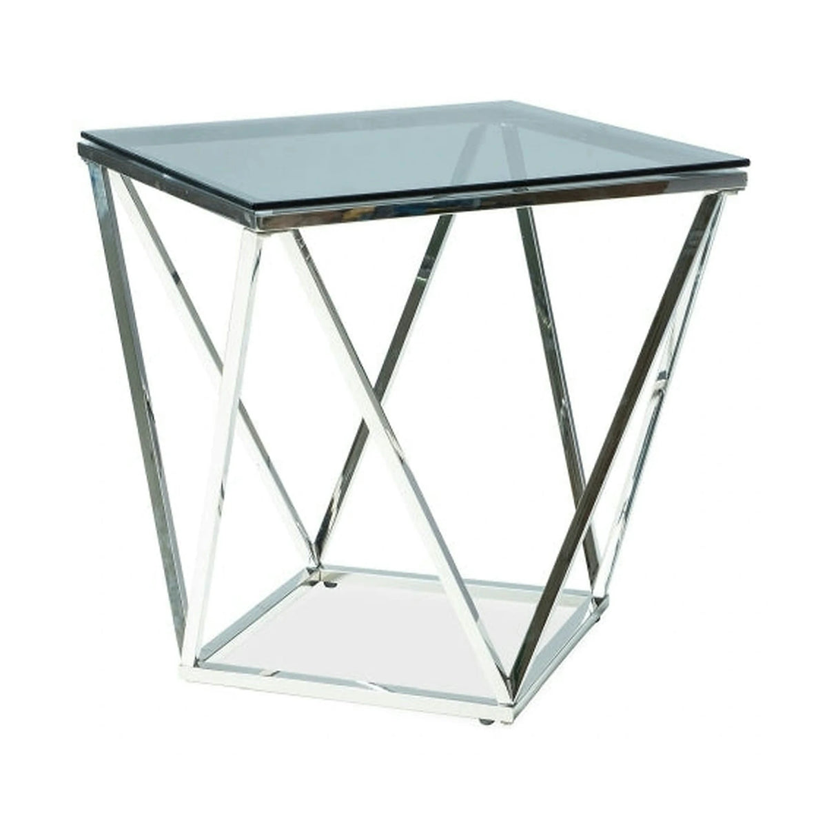 Măsuță cafea SILVER B, transparent/crom, sticlă securizată/metal, 50x50x53 cm