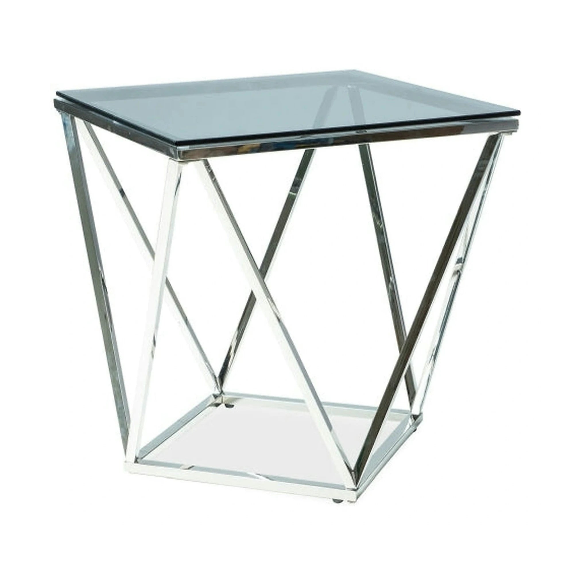 Măsuță cafea SILVER B, transparent/crom, sticlă securizată/metal, 50x50x53 cm