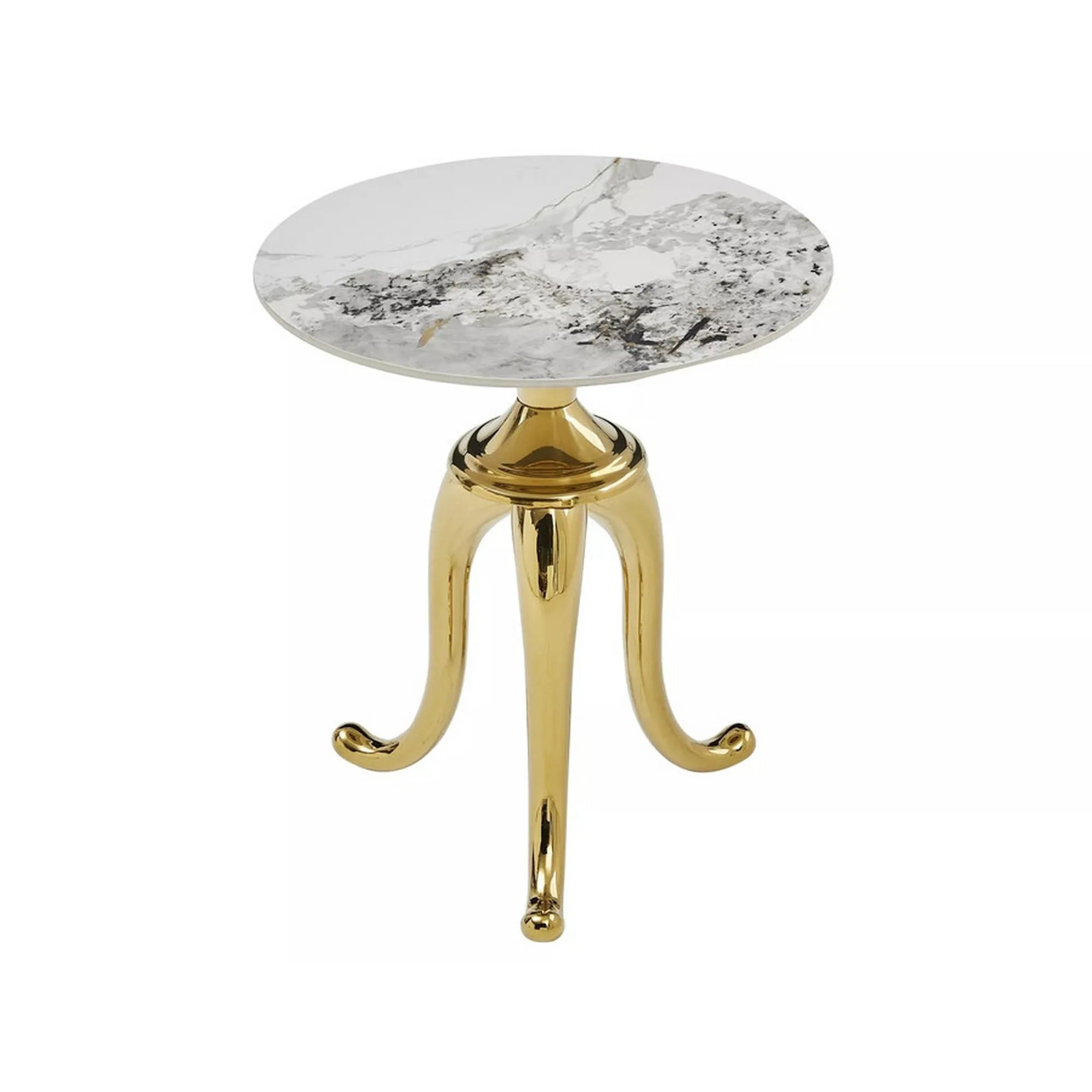 Masuta cafea SNAKE, alb cu efect de marmura/auriu, ceramica/metal, 48x55 cm